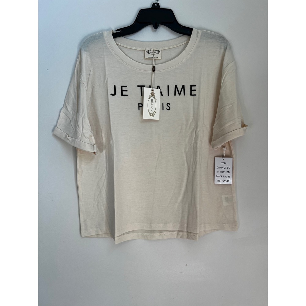 Womens‎ Mia Joy Je T'aime Paris Graphic T-Shirt Short Sleeve Beige  Sz M NWT